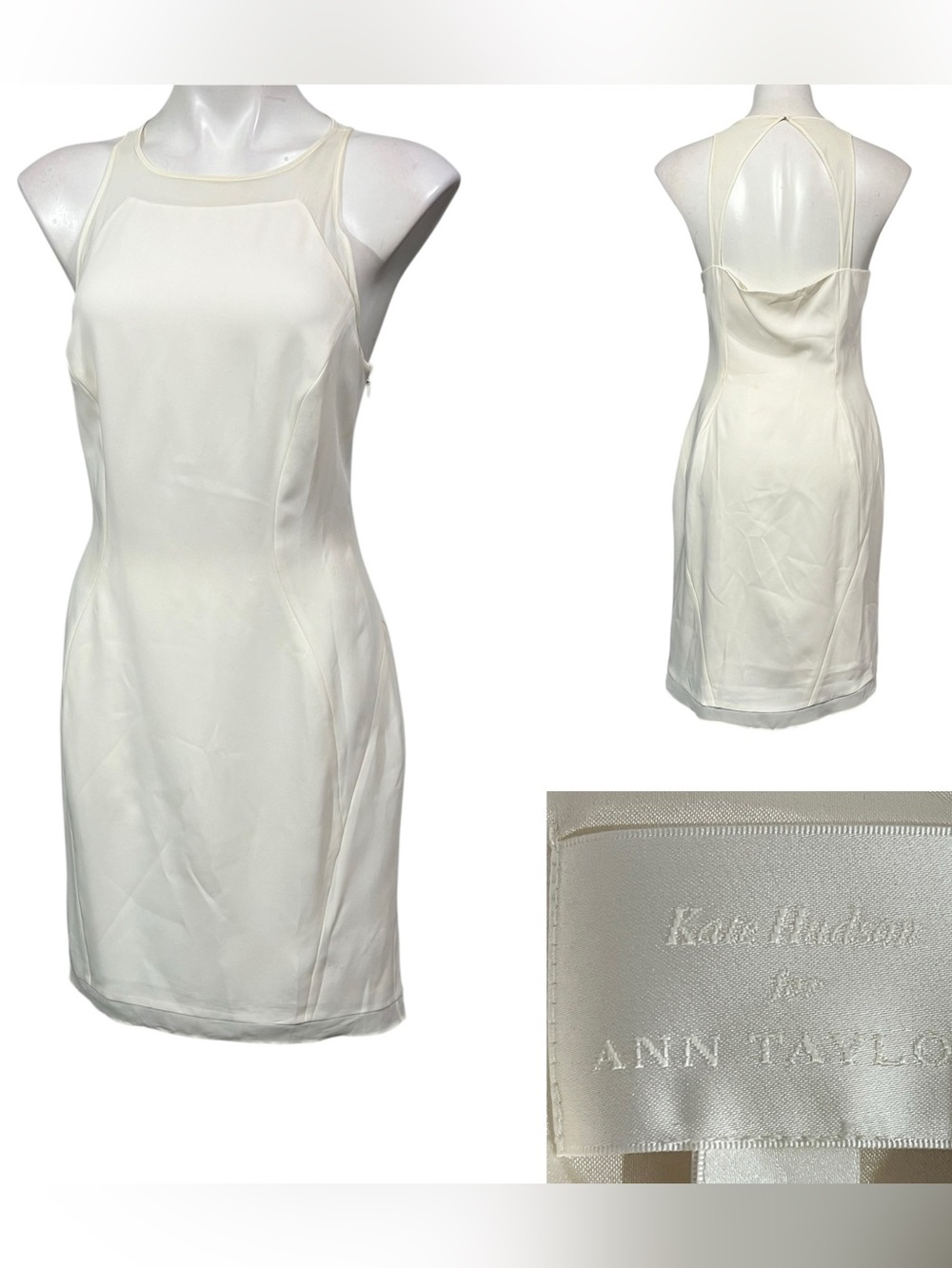 Ann Taylor X Kate Hudson dress sz 8 Cream off-white Racerback Sheath cocktail